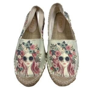 Cotto Espadrille Flats Womens 9 Floral Cottage Boho Retro Slip On Beige Pink